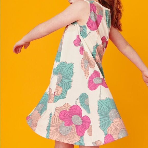 Tea Collection Trapeze Dress Surf Floral Abstract Print Size4 MagentaTurquoise - Picture 4 of 16